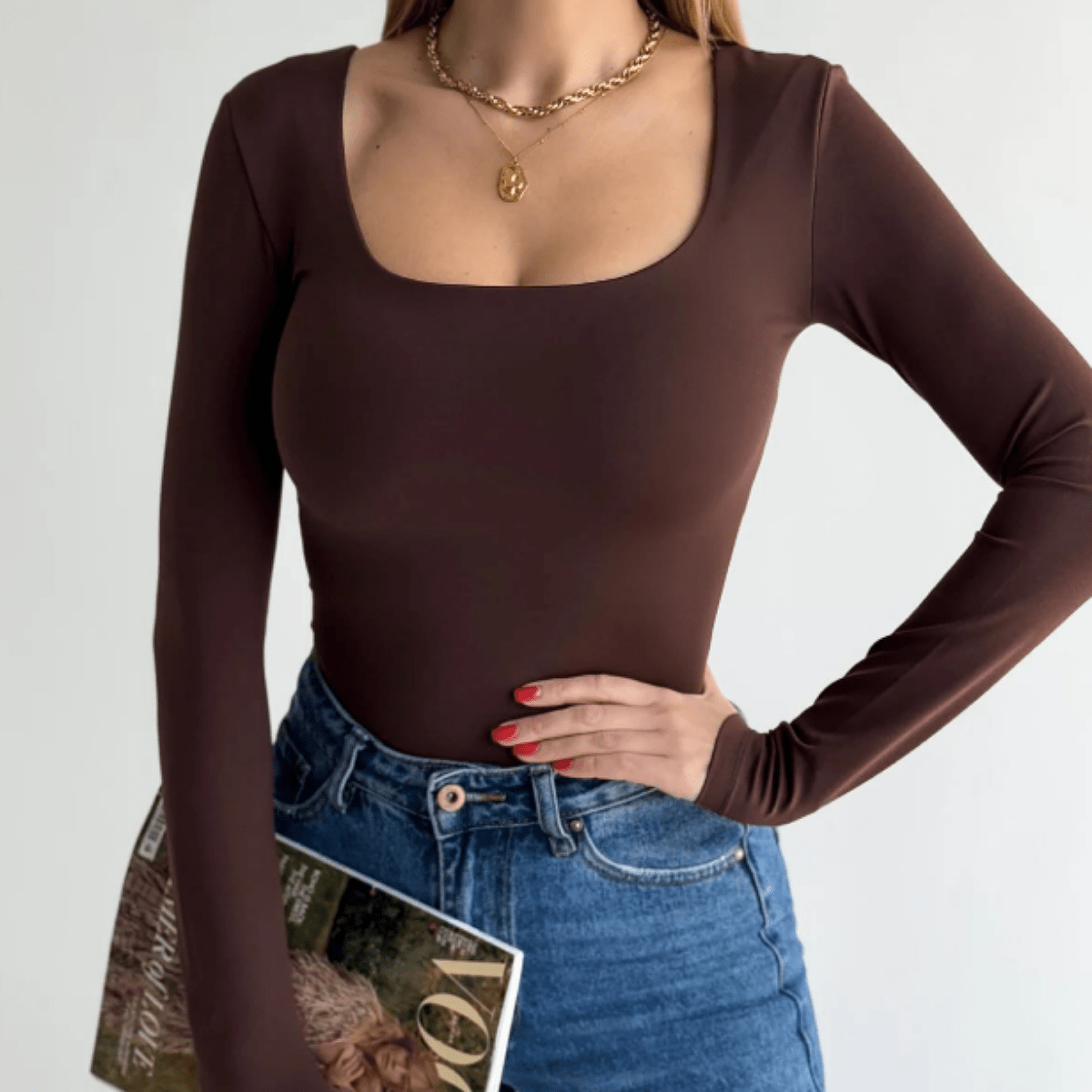 1 Plain Fabric None Knit Modern Travel Evening Wedding Winter - Màu nâu Sô-cô-la - Xem 1
