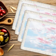 1 pieza Mantel individual con estampado floral de lino con flecos, mantel de mesa de comedor lavable, decoración del hogar, vajilla, cocina, decoración de fiesta interior/exterior, regalo ideal - Multicolor - Ver 16