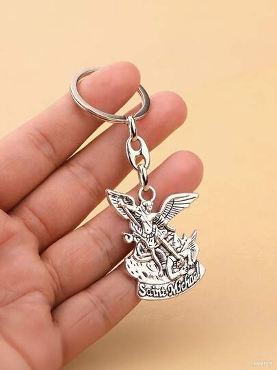 1pc St. Michael The Archangel Keychain - Collegiate Guardian Angel Pendant, Suitable For Car, Bag And Backpack Accessories, Elegant Zinc Alloy Keychain Accessory, Suitable For All Seasons Bag Accessories Lanyards With Id Holder Car Accessories Bag Charms Gifts For Mother, Father, Graduation, And Teacher