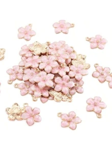 10pcs/Pack Zinc Alloy Pink Enamel Flower Shaped Small Pendant, Suitable For Earrings, Necklaces, Bracelets DIY