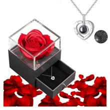 1 szt. Naszyjnik z wisiorkiem w kształcie serca z napisem "Kocham Cię" w 100 językach – modny styl, biżuteria w pudełku prezentowym, nadaje się na prezent dla dziewczyny i prezent urodzinowy dla innych