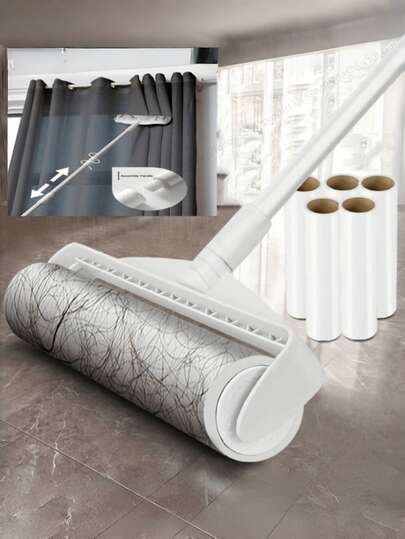 1个24厘米长柄大号粘毛滚筒，宠物毛发去除器，地板清洁器，沙发和地毯毛发去除器，适用于宠物家庭、宠物美容、酒店和商业用途