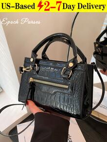 Women's Crossbody Bag Purse Metallic Crocodile Print Handle Satchel Shoulder Bag Purse Women's Retro Texture Crossbody Bag Mini Square Handbag Small Everyday Clutch Purses Suitable For Sending Friends Shopping, Dating, Business Trips, And Business Use Thanksgiving Dinner Purse - 彩色 - 查看 13
