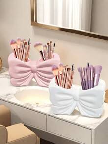 蝴蝶结造型牙刷架，可爱牙刷化妆品收纳架，个性化蝴蝶结装饰，蝴蝶结造型牙刷整理器，浴室台面配件，家用浴室用品（粉色/白色），也可作桌面花瓶装饰 - 彩色 - 查看 3