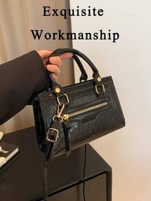 Women's Crossbody Bag Purse Metallic Crocodile Print Handle Satchel Shoulder Bag Purse Women's Retro Texture Crossbody Bag Mini Square Handbag Small Everyday Clutch Purses Suitable For Sending Friends Shopping, Dating, Business Trips, And Business Use Thanksgiving Dinner Purse - 彩色 - 查看 7