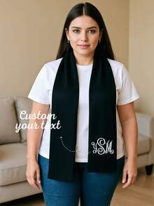 1pc Custom Text Scarf, Personalized Pattern Scarf Suitable For Both Men And Women, Unisex Solid Alpaca-Like Fabric Warm Scarf,Classic Black Personalized Name Winter Scarf, Custom Text Pattern Shawl, Daily Use Fashionable,Stylish, Fall Fashion, Old Money Custom, Personalized, Unique, Customized Ideal Gifts For Him Her