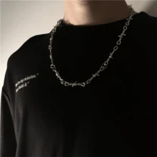 Hip-Hop Punk Style Barbed Wire Chain Necklace - White Golden-Plated Zinc Alloy Edgy Streetwear Jewelry For Daily Wear & Parties, Year-Round Bold Accessory - Bạc - Xem 2
