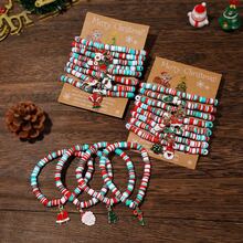 1pc A New Christmas Style Soft Clay White, Green And Red Mixed Color Multi-Layered Elastic Bracelet