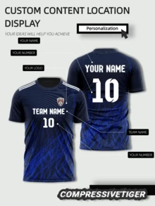 渐变蓝火焰日本足球球衣 | 可定制运动衫，适合活力四射的球队和竞技联赛 | 个性化火焰图案，添加球队标志 | 吸湿排汗面料 | 适合高强度比赛、彰显个性的比赛、万圣节、感恩节和新年礼物，夏季、健身、瑜伽皆宜 - 藏蓝色 - 查看 1