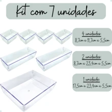 Kit 7 Organizadores Multiuso para Gavetas Armários Geladeiras Cristal - Transparente - Visão 3