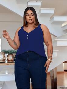 Duna Women's Plus Size Tank Top With Pearl Buttons GG G1 To G3 - 藏蓝色 - 查看 7