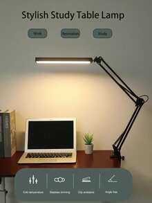 LED Black/White Folding Reading Table Lamp, Adjustable Angle, Three-Colour Dimmable, 10 Brightness Levels, USB Interface, Suitable For Computer Desks And Bedside . - Clip Folding Desk Lamp - View 10