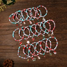 1pc A New Christmas Style Soft Clay White, Green And Red Mixed Color Multi-Layered Elastic Bracelet