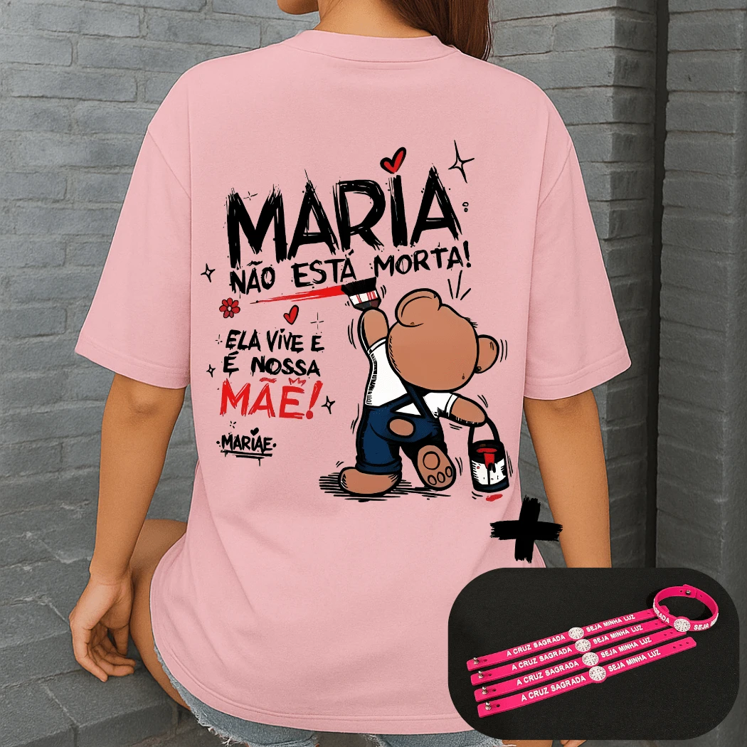 Women's Streetwear T-Shirt Kit Mary Is Not Dead And Catholic Saint Benedict Medal Bracelet Cotton Fabric Shirt NEW - 淺粉色 - 查看 1