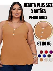 Duna Women's Plus Size Tank Top With Pearl Buttons GG G1 To G3 - 米色 - 查看 1