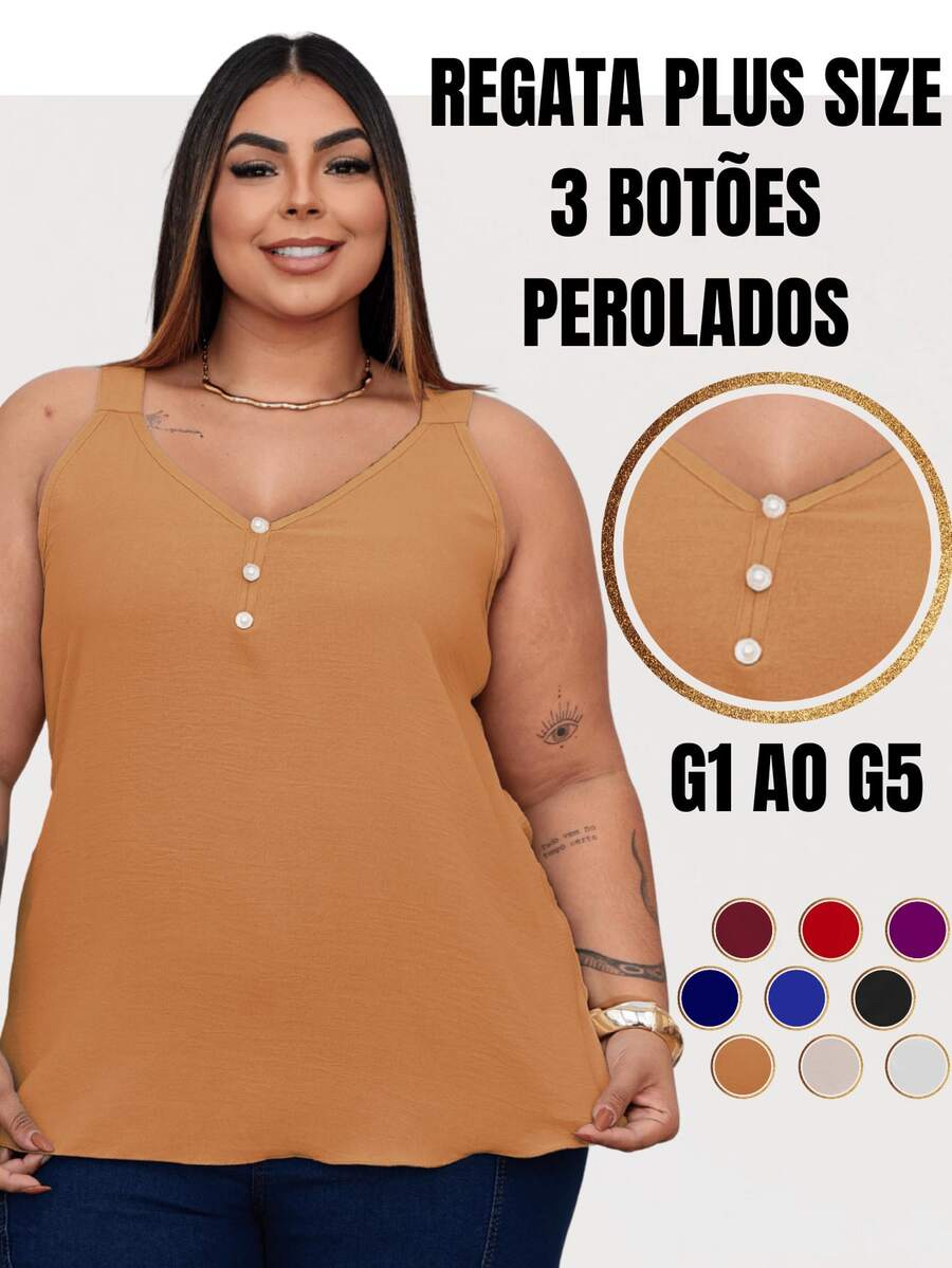 Duna Women's Plus Size Tank Top With Pearl Buttons GG G1 To G3 - 米色 - 查看 1