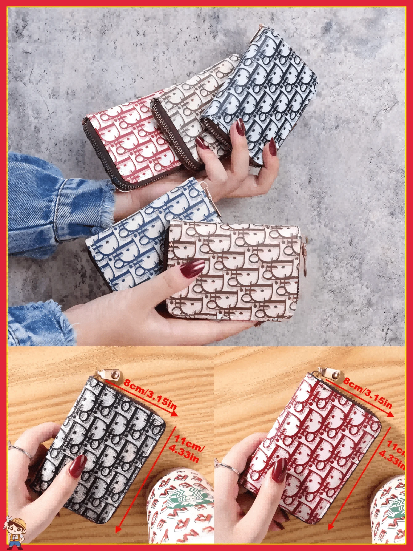 高端优雅三角形图案，3.75英寸*1.98英寸，多功能女士钱包、钥匙盒、口红包、小巧轻便、时尚、配饰包、零钱包 - 彩色 - 查看 1