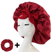 2pcs/Set "Spacious Space" Luxurious Solid Color Satin Bonnet With Satin Scrunchies Large Soft Y Bonnet For Sleeping Satin Hair Bonnet Night Cap Hair Care Hat With Tie Band Bonnets