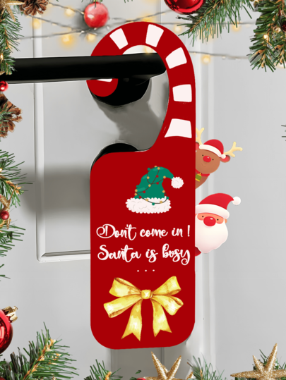 1Pc Santa Is Busy Wooden Door Hanger, Santa Doorknob Sign, Wooden Door Knob Hanger Sign, Christmas Door Sign, In Time For Christmas, Great Stocking Stuffer For Next Year! Home Decor Christmas Decorations Room Decor
