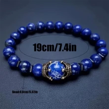 Men'S Royal Crown Bracelet - Luxury Tiger Eye Bead & Alloy Cuff, Adjustable Masculine Jewelry Gift For Him, Summer Fashion Accessory With Intricate Blue & Golden Design, Elegant Accessory, Highquality Craftsmanship, Stylish Hand Chain, Stylish Men, Premium Craftsmanship, Fashionconscious Men - 藍色 - 查看 3
