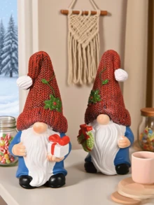 Figura decorativa de gnomo navideño, 1 pieza, accesorios de decoración para barra de café, pareja de gnomos sosteniendo un regalo, decoraciones de otoño para el hogar, mesa u oficina