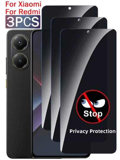 3 片装小米 Mi 和 Redmi 隐私屏幕保护膜，双层防碎防窥钢化玻璃膜，[防撞 - 私人保护]