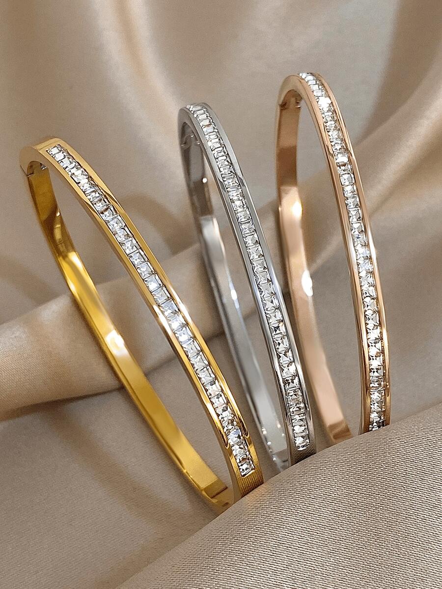 3 Piezas/1 Pieza Pulseras de Brazalete de Tenis de Acero Inoxidable Chapado en Oro de 18K Estilo Minimalista de Lujo para Mujeres, Joyería Bohemia para Halloween, Navidad, Acción de Gracias, Fiesta Diaria, Verano, Regalo para Mamá, Regalo de Regreso a Clases, Regalo de Cumpleaños, Regalo de Boda - Multicolor - Ver 1