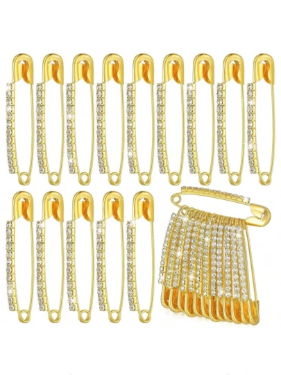 10 件金色水钻安全别针胸针毛衣披肩夹仿水晶胸针闪亮胸针适用于女士或女孩裙子毛衣围巾翻领帽子配饰