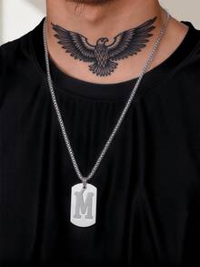 1pc Fashionable Stainless Steel 26 Letters A-Z Initial Pendant Necklace, Men's Classical Braided Chain Necklace, Hip Hop Style