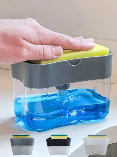 1 قطعة موزع صابون غسيل الأطباق للمطبخ يشمل 1 موزع صابون غسيل الأطباق، 1 حامل إسفنجة، 1 إسفنجة، موزع صابون ماني يضغط لإخراج السائل، موزع صابون غسيل الأطباق للمطبخ، موزع صابون غسيل الأطباق للحوض