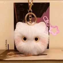 2 Stück Plüsch Katzen- und Teddybär-Schlüsselanhänger, weiß, pink, schwarz, rot, geeignet für Rucksäcke, Schlüssel und verschiedene Accessoires als Weihnachtsgeschenk