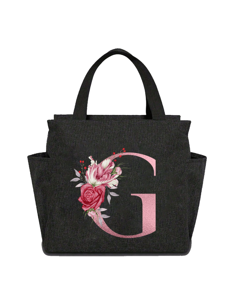 印花粉色字母 A~Z 午餐包，男女通用，防漏保温软大容量午餐保冷袋 - 可重复使用午餐盒，适用于办公室、工作、学校、野餐、学校收纳袋、教师储物袋、教室收纳袋、露营袋 - 彩色 - 查看 18