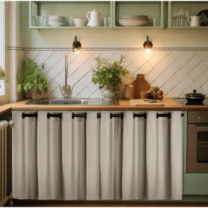 Cortina de Pia Cozinha PVC Impermeável Decorativa Varão Fácil Limpeza Proteção Oculta Armário 2,80 m x 1,80 m