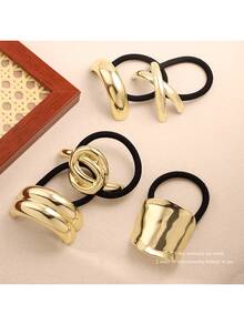 5个个性化合金凹凸弹性多功能酷炫几何方形头饰熔岩金发圈，金色头饰发圈马尾辫发圈发绳发圈发圈发绳弹性发圈，发圈发饰发饰头饰弹性发带 - 彩色 - 查看 12