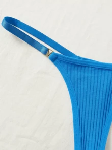 Kit Of 5 Ribbed Thong Panties With Bicolor Straps, Dental Floss, Premium Comfort Lingerie, Basic Women's Fashion - 彩色 - 查看 7