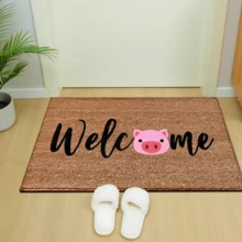 1pc Cute Pig With "Welcome" Pattern Printed Rug, Faux Wool Mat - Highly Absorbent, Easy To Clean, Suitable For Home Decor, Farmhouse, Entryway, Indoor, Room, Kitchen, Dining Room, Small Office/Home Office, Sink, Laundry Room, Doormat, Kitchen Mat, Non-Slip Mat - Multicolor - View 1