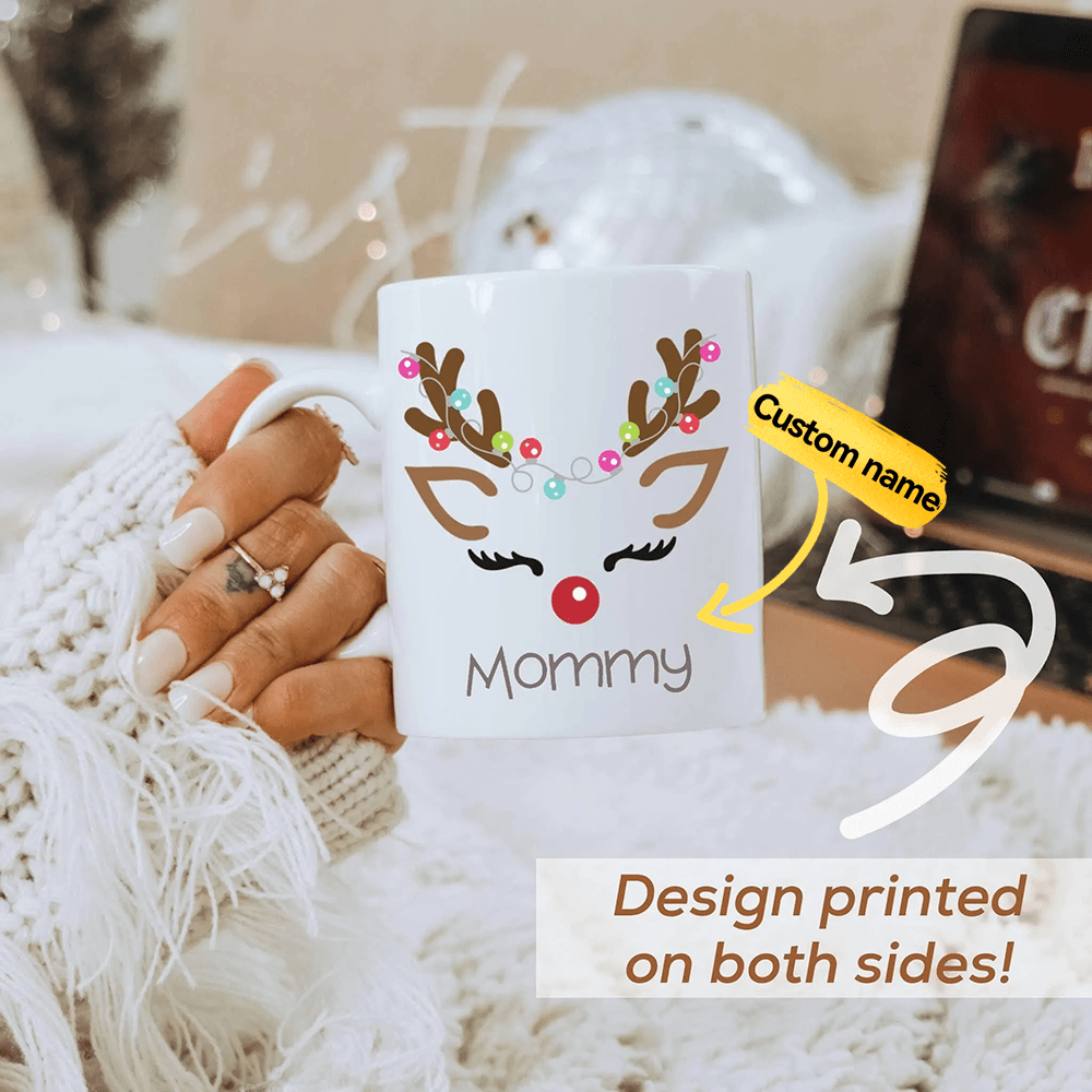 1 Pc 11oz Personalized Hot Chocolate Mugs For Kids, Cute Reindeer Christmas Mug, Hot Chocolate Bomb Mug, Hot Cocoa Mug Set, Stocking Stuffer