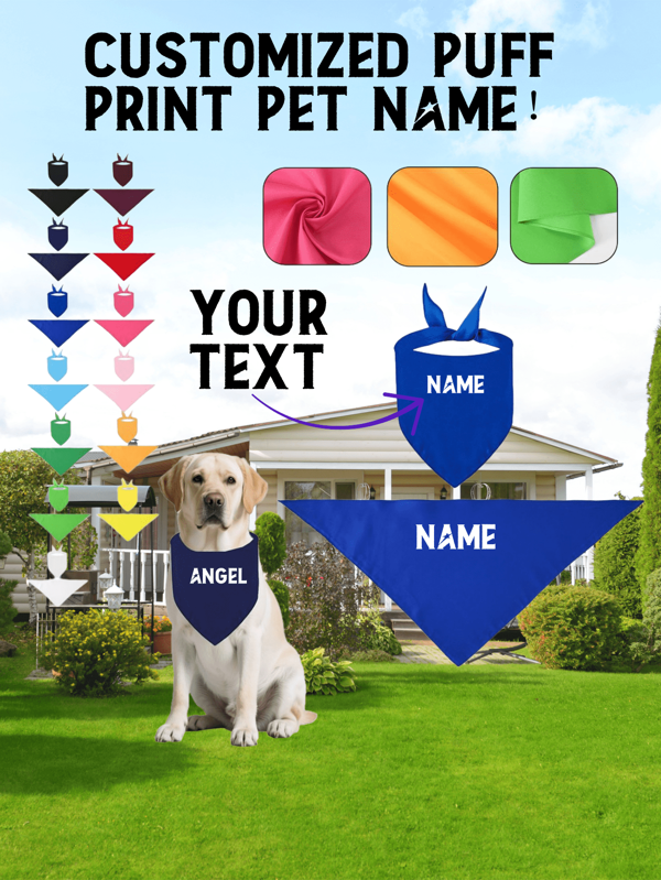 Customized Pets Logo Print Solid Color Pet Triangle Scarf With Logo, Pet Neck Scarf