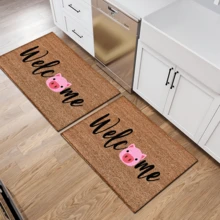1pc Cute Pig With "Welcome" Pattern Printed Rug, Faux Wool Mat - Highly Absorbent, Easy To Clean, Suitable For Home Decor, Farmhouse, Entryway, Indoor, Room, Kitchen, Dining Room, Small Office/Home Office, Sink, Laundry Room, Doormat, Kitchen Mat, Non-Slip Mat - Multicolor - View 14