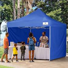 Carpa plegable con toldo, con 3 toldos, 3 x 3 metros, toldo impermeable y resistente al viento, toldo exterior, paredes laterales - Azul - Ver 2