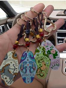 1 breloc norocos boem cu zodia Berbec/Taur, frânghie țesută DIY, breloc metalic emailat pentru hotel, cadou de petrecere de Crăciun/Halloween, perfect pentru familie, prieteni, colegi, parteneri, ziua de naștere, accesorii auto, școală, accesorii gotice drăguțe de Halloween Y2K, idei de cadouri pentru Ziua Profesorilor, accesorii pentru genți, șnururi cu suport pentru legitimație, accesorii auto, brelocuri pentru genți.