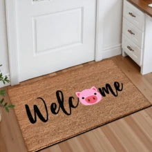 1pc Cute Pig With "Welcome" Pattern Printed Rug, Faux Wool Mat - Highly Absorbent, Easy To Clean, Suitable For Home Decor, Farmhouse, Entryway, Indoor, Room, Kitchen, Dining Room, Small Office/Home Office, Sink, Laundry Room, Doormat, Kitchen Mat, Non-Slip Mat - Multicolor - View 8