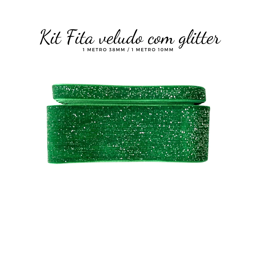 Sponged Velvet Ribbon Kit With Glitter - Verde con brillo plateado - Ver 1