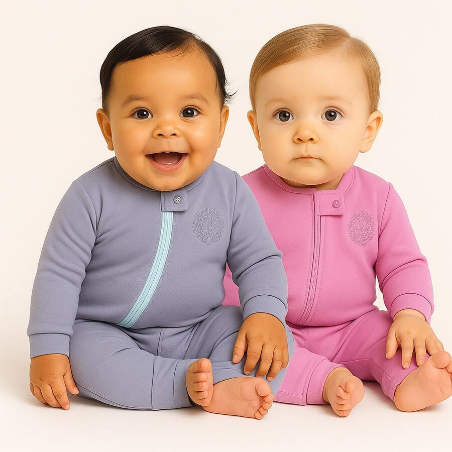 Kit 2 Macacão Infantil Bebê Menina Com Fechamento Em Zíper Super Macio - Rosa Pink + Lilás - Visão 1