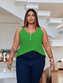 Duna Women's Plus Size Tank Top With Pearl Buttons GG G1 To G3 - Bandera Verde - Ver 4