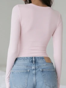 A Customizable Ladies' Long-Sleeve Shirt Lets You Add Your Own Photo And Text For Personalization, Making It A Comfortable Option. - Multicolor - View 3