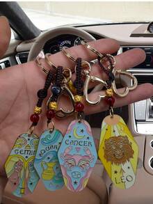 1 breloc norocos boem cu zodia Berbec/Taur, frânghie țesută DIY, breloc metalic emailat pentru hotel, cadou de petrecere de Crăciun/Halloween, perfect pentru familie, prieteni, colegi, parteneri, ziua de naștere, accesorii auto, școală, accesorii gotice drăguțe de Halloween Y2K, idei de cadouri pentru Ziua Profesorilor, accesorii pentru genți, șnururi cu suport pentru legitimație, accesorii auto, brelocuri pentru genți.