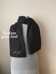 1pc Custom Text Scarf, Personalized Pattern Scarf Suitable For Both Men And Women, Unisex Solid Alpaca-Like Fabric Warm Scarf,Classic Black Personalized Name Winter Scarf, Custom Text Pattern Shawl, Daily Use Fashionable,Stylish, Fall Fashion, Old Money Custom, Personalized, Unique, Customized Ideal Gifts For Him Her