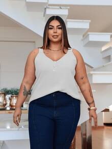 Duna Women's Plus Size Tank Top With Pearl Buttons GG G1 To G3 - 白色 - 查看 4