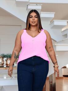 Duna Women's Plus Size Tank Top With Pearl Buttons GG G1 To G3 - Baby Pink - View 4